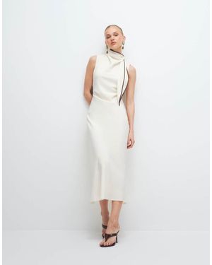 Mango Sleeveless Maxi Dress With Tie Neck - White