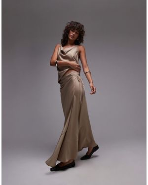 TOPSHOP Co-ord Paneled Seam Satin Wrap Maxi Skirt - Gray