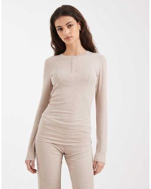 Cotton On Sleep Recovery Henley Long Sleeve Top - Natural