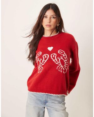 ASOS Knitted Lobster Jumper With Blanket Stitch - Red