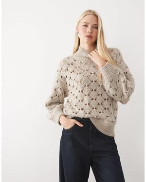 Aware Pullover mit hohem kragen und offenem strickdetail - Natur