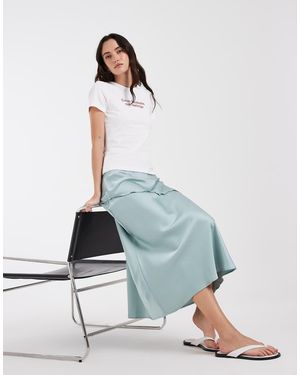 Aware Falda Larga Azul Tenue Con Cintura Baja De Satén De - Neutro
