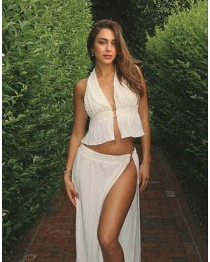 4th & Reckless X Luana Barron Plisse Halterneck Hardware Detail Beach Top Co-Ord - Green