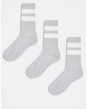 Weekday Confezione Da 3 Paia Di Calzini Sportivi Grigi A Righe - Bianco