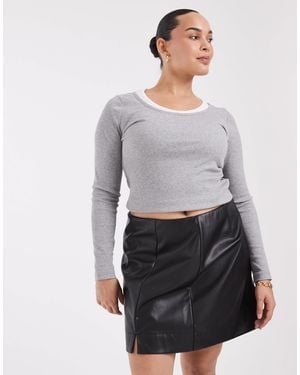 ASOS Curve Tailored Faux Leather Mini Pelmet Skirt With Split - Gray