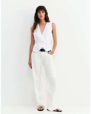 Pull&Bear Linen Blend Vest With Side Tie Fastening - White