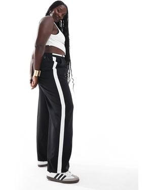 Yours Contrast Waistband Side Stripe Wide Leg Pants - White