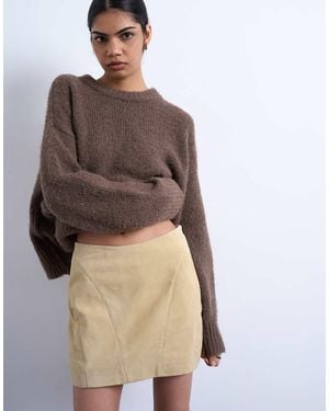 TOPSHOP Real Suede Pelmet Mini Skirt - Brown