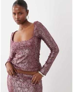ASOS Co-Ord Top Met Ronde Hals En Enkellengte Van Kant - Paars