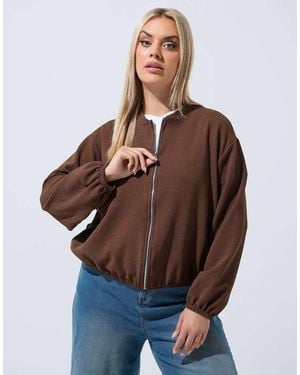 Yours Clothing Zip Bomber Jacket - Brown