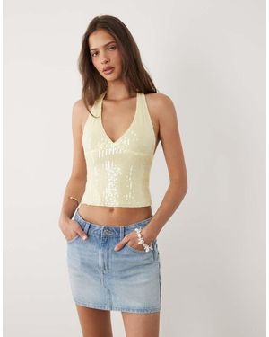 Motel Cosio Sequin Halter Neck Top - Blue