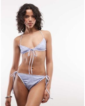 Daisy Street Ruffle Crinkle Tie Front Bikini Top And Tie Side Bottoms - White