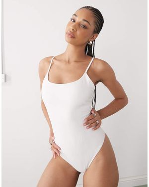 Monki Scoop Neck High Leg Swimsuit - White
