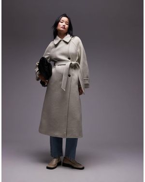 Mango Manteau en laine noué à la taille - clair - Gris