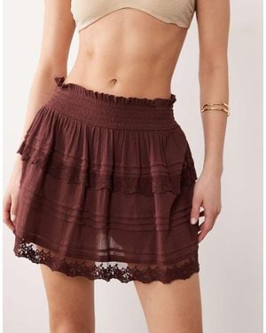 Miss Selfridge Beach Cheesecloth Lace Skort - Red