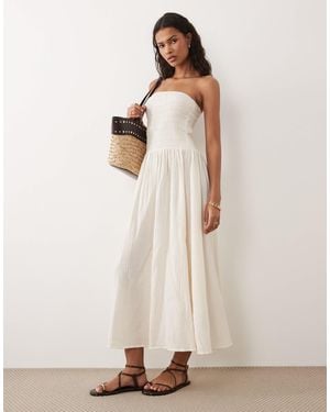 Brave Soul Cheesecloth Strapless Midi Dress With Shirred Bodice - Natural