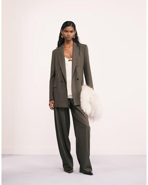 Mango Iris Wool Mix Pleat Front Tailored Trouser Co-ord - Natural