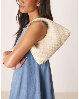Mango Bolso De Mano Beis De Cuero Entretejido De - Azul
