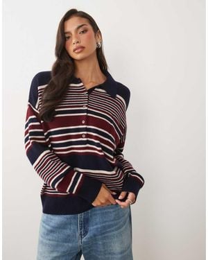 GOOD AMERICAN Wool Oversized Button Down Rugby Jumper - Blue