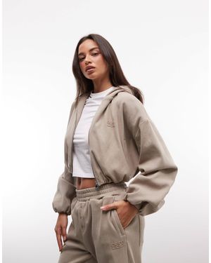 CERNUCCI Ottoman Zip-Through Rib Hoodie Co-Ord - Natural
