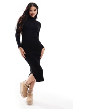 Threadbare – hochgeschlossenes, geripptes midi-strickkleid - Schwarz