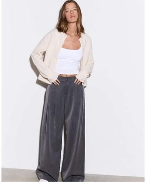 Stradivarius Str Tailored Pleated Wide Low Waist Trouser - Blue