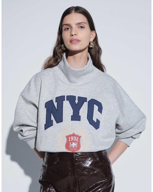 ASOS Oversized Funnel Neck Nyc Varsity Sweatshirt - Grey