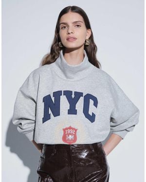 ASOS Oversize-sweatshirt mit funnelkragen und nyc-college-print - Grau