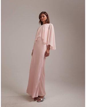 ASOS Bridesmaids Sheer Chiffon Cape Overlay With Bias Cut Satin Dress - Pink