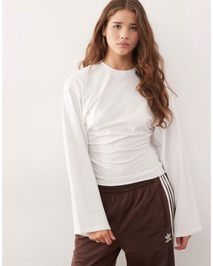 Weekday Cinched Waist Long Sleeve T-Shirt - White