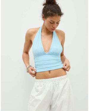 Stradivarius Gathered Halter Top - Blue