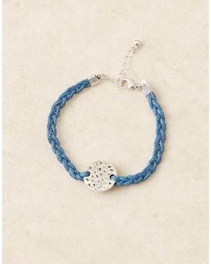 ASOS Festival Leather Braided Bracelet With Hammered Coin - Blue