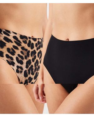 Vero Moda Pack De 2 Tangas Negros Y Con Estampado De Leopardo De Talle Alto De