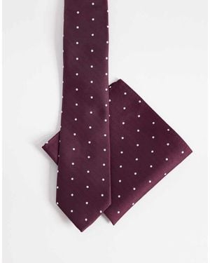 ASOS Polka Dot Tie And Pocket Square - Purple