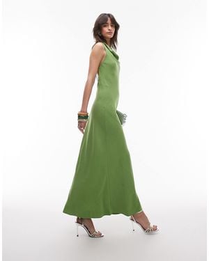 TOPSHOP Drape Neck Open Back Midi Dress - Green