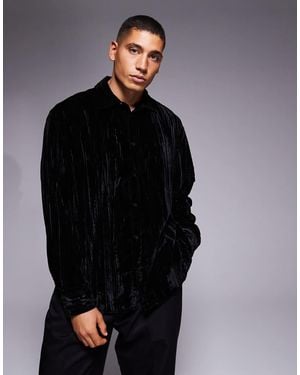 ASOS Oversized Crinkle Velvet Shirt - Blue