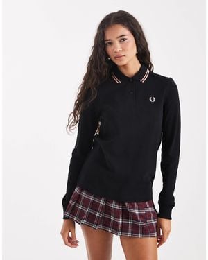 Fred Perry Tipped Long Sleeve Polo Shirt - Black
