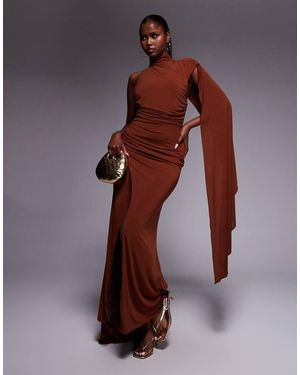 TFNC London One Shoulder Maxi Dress With Cape Back - Brown