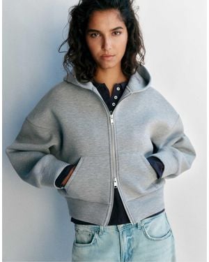 Pull&Bear Sweat à capuche zippé effet néoprène chiné - Gris