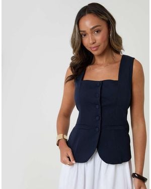 Threadbare Square Neck Tailored Waistcoat - Blue