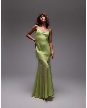 TOPSHOP Vestido Midi Verde Con Godets En El Bajo De Mezcla De Tejidos Premium De
