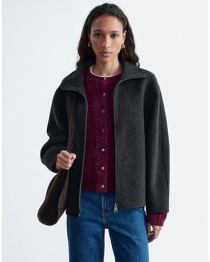 & Other Stories Wool Rich Funnel Neck Jacket With Volume Sleeve - Blue