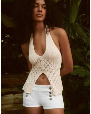 Bershka Cutwork Halter Top - White