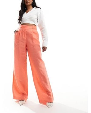 Mango Linen Mix Wide Leg Trousers - Red