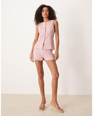 ASOS Co-ord Linen Look Hot Pant Tailored Shorts - Pink