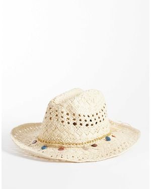 River Island Straw Hat With Coin Detail - Natural