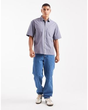 New Look Camicia Giacca Squadrata A Maniche Corte Medio - Blu