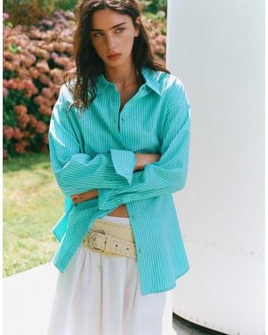 Pull&Bear Camicia Oversize A Righe Turchese - Blu