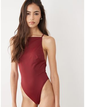 ASOS Asos Design Tall Tina High Neck Swimsuit - Red