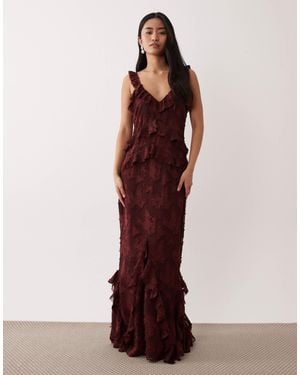 Pretty Lavish Devore Frill Detail Cami Maxi Dress - Red